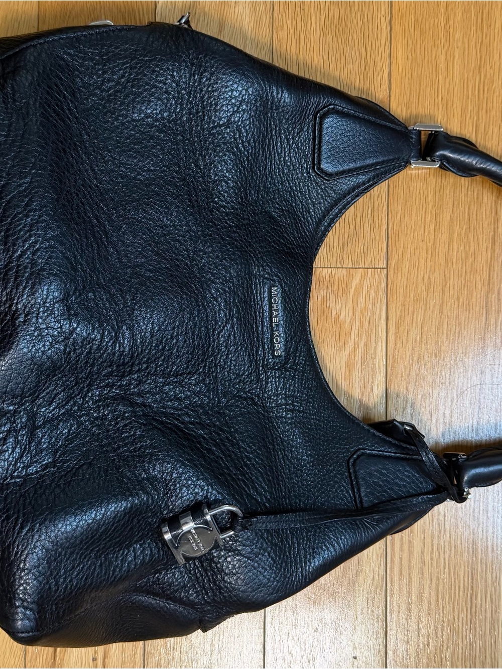 Michael Kors Black Pebbled Leather Shoulder Bag with Silver Hardware